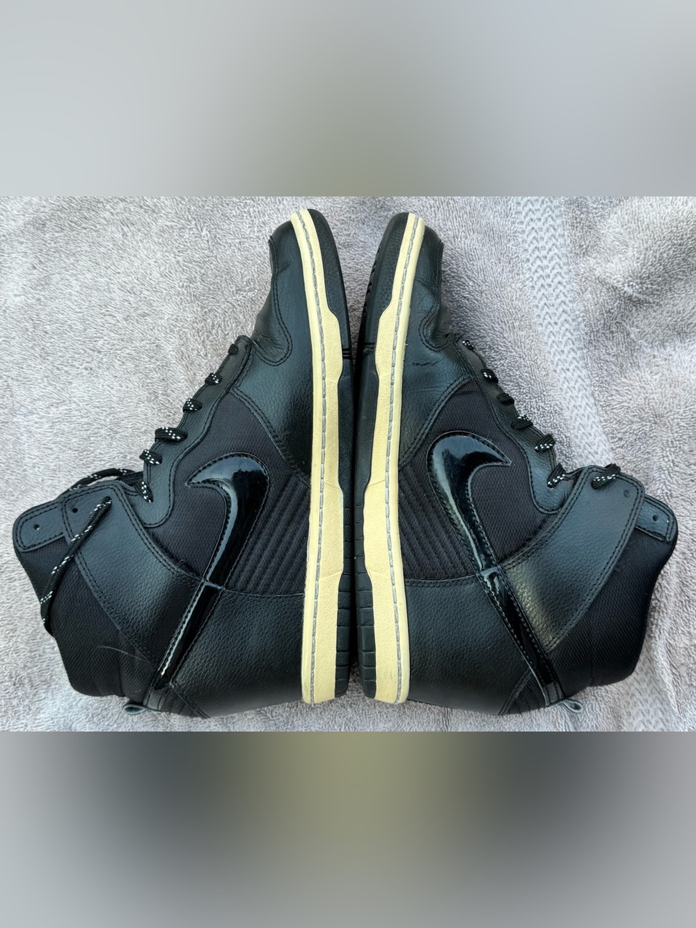 Nike Dunk Sky Hi Wedge Black Patent 644877-008 Women's 8.5 EUC